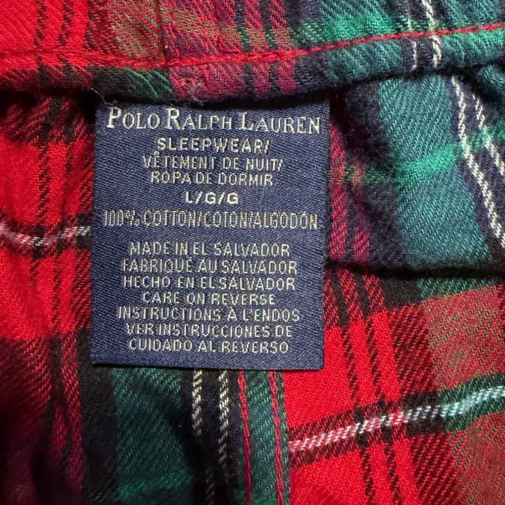 Polo Ralph Lauren Mens L Flannel Cotton‎ Pajama Pants Sleepwear Red Green Plaid